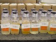 Urine specimens in a lab in a file photo. A UFV wrestler has been banned for taking an old banned steroid, Oral Turinabol.