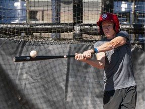Sportnet Radio’s Scott Rintoul took some swings during the Vancouver Canadians’ media day batting practice in early August.