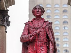 Statue of John A. MacDonald was vandalized with red paint once again in Montreal Sunday October 7, 2018.