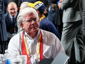 Burke in his days as president of the Calgary Flames, at the 2016 NHL Draft in Buffalo, New York.
