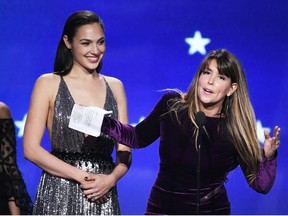 Actor Gal Gadot and director Patty Jenkins accept Best Action Movie for 'Wonder Woman' onstage during The 23rd Annual Critics' Choice Awards at Barker Hangar on January 11, 2018 in Santa Monica, California.
