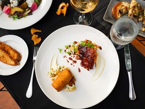 The roast chicken duo – featuring chicken supremo and chicken-filled potato croquetas as well as chanterelles, roasted corn and cauliflower – from Burnaby’s Hart House Restaurant is available now for takeout.