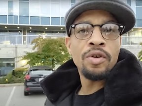 VANCOUVER, B.C.: OCT. 27, 2020 – Street preacher Dorre Love is pictured in his YouTube video, posted online Oct. 27, 2020, outside the Vancouver Police headquarters in Vancouver, preparing to turn himself in on a charge of aggravated assault, linked to an Aug. 22, 2020 altercation in the West End.
