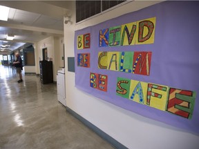 Kind words are pictured on the bulletin board in the hallway during a media tour of Hastings Elementary school in Vancouver on Wednesday, September 2, 2020.