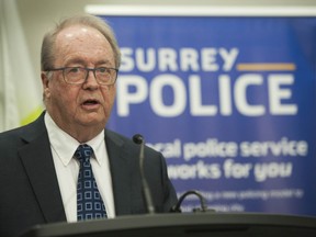 Surrey Mayor Doug McCallum announces last February that the province had given its OK to a Surrey police department that would replace the RCMP.