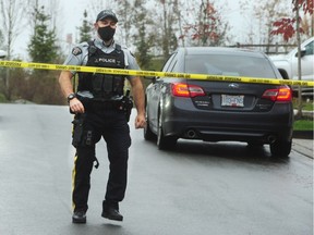 Police on scene as homicide detectives have been called in to investigate after several people were reportedly stabbed in the 22800 block of Nelson Court in Maple Ridge, on October 29, 2020.