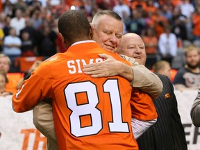 The late B.C. Lions team owner David Braley embraced Geroy Simon at the start and end of his playing career in Vancouver.