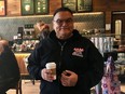 Phillip Tallio is pictured during his first visit to a Starbucks. After 36 years in jail for the murder of a child in 1983, Tallio was released on bail in 2020 pending his appeal.