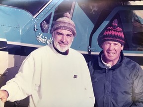 Retired Vancouver teacher Ted Hunt with golf buddy Sean Connery, waiting to hop on a float plane for Campbell River.
