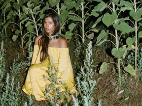 Model Jamie Pandit wears a gold silk dress from the Toronto-based company Local Woman.