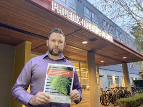 Phoenix Society CEO Keir Macdonald holds a copy of a report pubished after a count of people in Surrey recovery facilities conducted as part of the 2020 Metro Vancouver regional homeless count held in March. It is the first time they've done such a count in recovery facilities. For Jennifer Saltman story. Photo submitted. [PNG Merlin Archive]