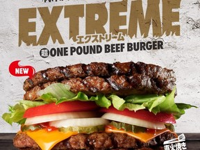 Burger King Japan’s latest offering contains more than one pound of beef (.45 kilograms) and no bun.