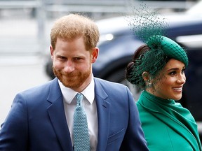 Prince Harry and Meghan, Duchess of Sussex, arrive for the annual Commonwealth Service at Westminster Abbey in London March 9, 2020.