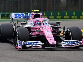 Racing Point's Canadian driver Lance Stroll competes during the Formula One Emilia Romagna Grand Prix at the Autodromo Internazionale Enzo e Dino Ferrari race track in Imola, Italy, Sunday, Nov. 1, 2020.