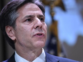 In this file photo taken on June 20, 2016 US Deputy Secretary of State Antony Blinken takes part in a naturalization ceremony on World Refugee Day in recognition of those who have come to the US with refugee or asylum seeker status, at the US Holocaust Museum in Washington, DC.