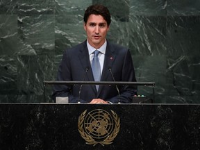 Canadas Prime Minister Justin Trudeau addresses the 71st session of the United Nations General Assembly at the UN headquarters in New York.