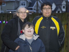 Bonnie Hall, with her two grandchildren: Jayden Cardinal, 16, and Emerson Touzel, 6, in Surrey on Nov. 26.