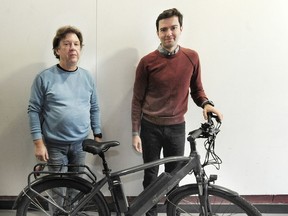 Motorino founder Steve Milosheva and Exro Technologies Chief Commercial Officer Josh Sobil (right) with a Motorino e-bike equipped with an Exro coil driver that makes the bike 'smarter' and more efficient.