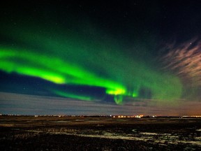Aurora Borealis light up the skies north of Edmonton. The northern lights dance across the sky in spectacular fashion near Villenvue Airport and Range Road 272.
