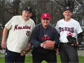 Former baseball teammates Doug Downie, Dan Miscisco anf John Haar (l-r) reunite at Clinton Park after sixty years away from the mound in  Vancouver, BC., on December 9, 2020. (NICK PROCAYLO/PNG) 



00063197A ORG XMIT: 00063197A [PNG Merlin Archive]