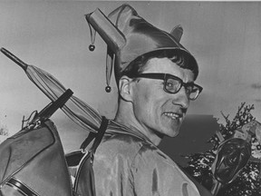 Vancouver's official Town Fool, Joachim Foikis, is seen on Nov. 15, 1968, leaving for Toronto where he was going to dispense his particular brand of advice to anyone who would listen. Foikis is the subject of the new book, Fool's Gold, by Vancouver's Jesse Donaldson.