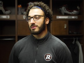 Anthony Cioffi speaks to media during his stint with the Ottawa Redblacks in 2019. He has signed with the B.C. Lions for the 2021 season.