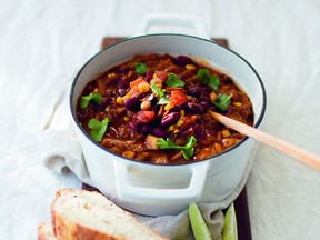A tablespoonful of Dutch-process cocoa powder adds depth to Shelly Westerhausen's Three-Bean Chocolate Chili.