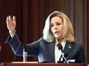 Wyoming Republican Congresswoman Liz Cheney, pictured in 2013 while running for the Senate in that state.