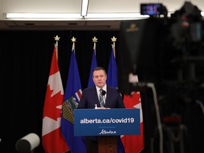 Premier Jason Kenney speaking at a government announcement Dec. 15, 2020.