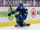 Canucks winger Tyler Motte, shown celebrating after scoring his first-period goal against Ottawa on Monday, had more to say about the importance of mental health on Tuesday. ‘Times are hard right now for everyone,’ he said.