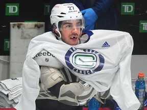 Travis Hamonic in action during Vancouver Canucks training camp at Rogers Arena in Vancouver, B.C.., on January 11, 2021.