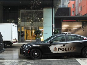 Vancouver Police on scene at Telus Gardens at 777 Richards St., in Vancouver, BC., on January 31, 2021.