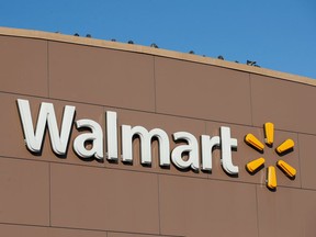 Walmart's logo is seen outside one of the stores in Chicago, Ill., in November 2018.