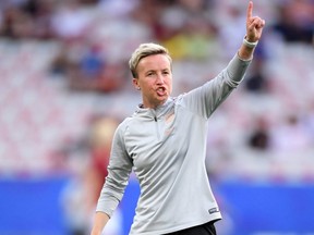 Bev Priestman makes her debut as Canada's women’s national soccer team on Feb. 18, 2021 against the United States at the SheBelieves Cup. She is seen here in June 2019 when she served as assistant coach of England at the 2019 FIFA Women's World Cup in France.