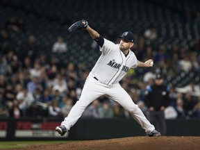 James Paxton of the Seattle Mariners delivers against the Oakland Athletics in the seventh inning at Safeco Field on May 2, 2018 in Seattle, Washington.