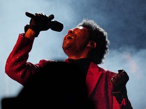 The Weeknd performs during the halftime show of Super Bowl LV football game between the Kansas City Chiefs and Tampa Bay Buccaneers, Sunday, Feb. 7, 2021, in Tampa, Fla.