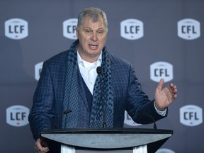 CFL commissioner Randy Ambrosie speaks at a news conference in Halifax on January 23, 2020.