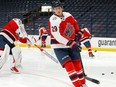 Patrick Laine #29 of the Columbus Blue Jackets warms up prior to the start of the game against the Dallas Stars.