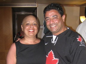 B.C. Basketball referee Karn Dhillon (right) with his sister, Amanjit Payer, in 2009. Payer died in 2013. Dhillon has spearheaded the B.C. Basketball Officials Call a Foul on Cancer/Pink Whistle campaign for the last 12 years.