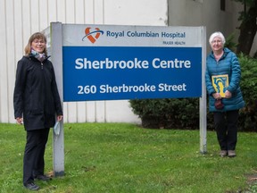 Former Royal Columbian Hospital nursing students Eileen Brown (right) and Carol Schmidt at their old stomping grounds in an undated photo. ‘There is going to be a great new building going there,’ says Brown. ‘The Royal Columbian has always been a great place.’