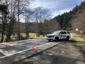 RCMP closed part of Sooke Road on Saturday, March 6, 2021, as they investigated a homicide.