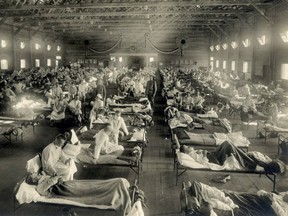 Spanish Influenza victims crowded in an emergency hospital  in 1918