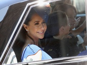Meghan Markle's friend, Canadian fashion stylist Jessica Mulroney arrives for the wedding ceremony of Britain's Prince Harry, Duke of Sussex and US actress Meghan Markle at St George's Chapel, Windsor Castle, in Windsor, on May 19, 2018.
