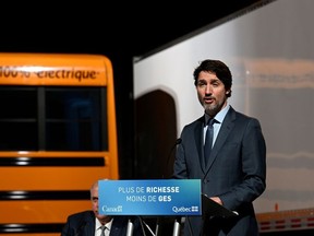 Canada's Prime Minister Justin Trudeau speaks at a news conference at Palais des Congres in Montreal, Quebec, Canada March 15, 2021.