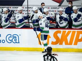 Elias Pettersson scored a goal for the Vancouver during what turned out to be his last game of the 2020-21 NHL season on March 2 in Winnipeg.