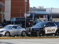 Police tape and security guards blocked the entrance to Royal Jubilee Hospital’s emergency room on Monday, March 15, 2021, after a police-involved shooting.