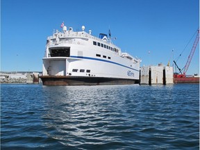 Part 6 in a series by Larry Pynn: BC Ferries' Queen of New Westminster at Tsawwassen terminal. [PNG Merlin Archive]