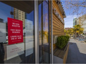 Restaurants will remain closed for indoor dining past the original April 19 "circuit break" date.
VANCOUVER, B.C. Closed for COVID.
Cactus Club Cafe 1790 Beach Ave....................(Photo credit: Francis Georgian / Postmedia) , Vancouver. Vancouver Reporter: ,  ( Francis Georgian   /  PNG staff photographer) [PNG Merlin Archive]