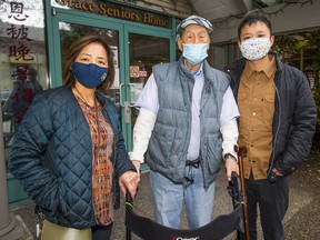 Christina Lam (left), her dad, Cheang Che Fu, and her son, Tim Lam. Families of 70 elderly seniors at an assisted living home near Chinatown that is suddenly ending its services are scrambling to find accommodation.