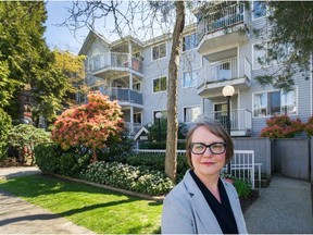 Jill Atkey, CEO of the B.C. Non-Profit Housing Association, in front of 1856 East Georgia St. in Vancouver on April 19. City council is considering moves to speed up social-housing development.